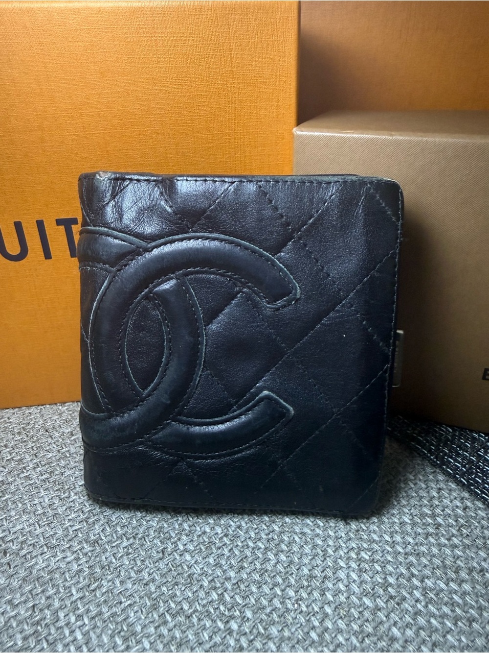CHANEL Black Quilted Lambskin Card & Key Holder with Raised CC